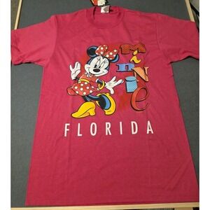 Disney Minnie Mouse Shirt Medium Pink Colorful Orlando Florida Short Sleeve Vint